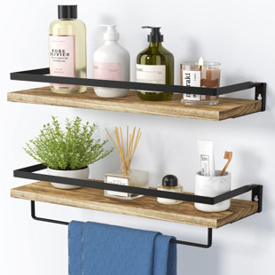 double wood wall shelf with bars